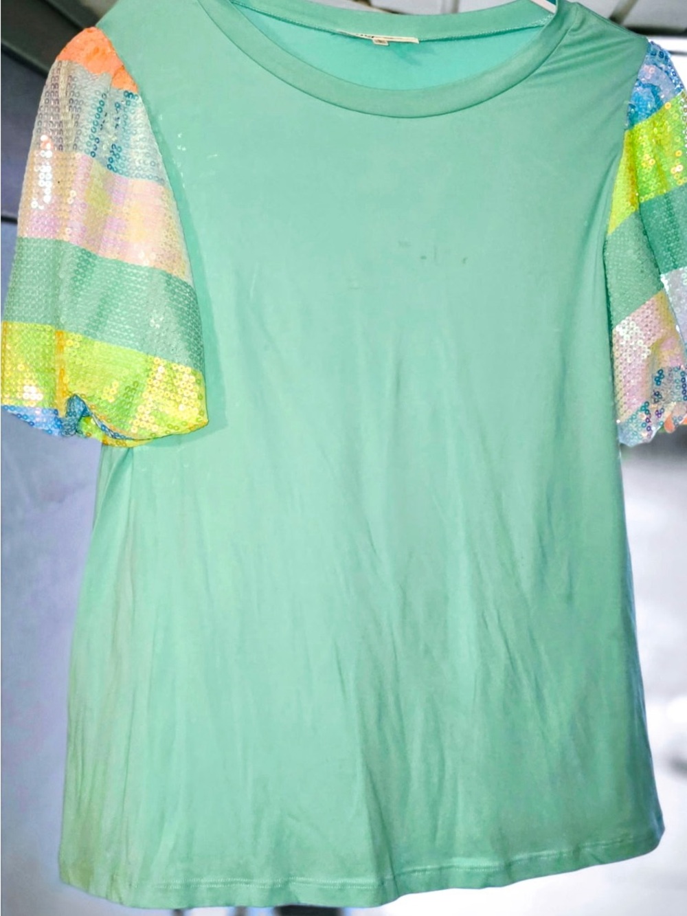 Haptics Sequin Puff Sleeve Tee - Mint